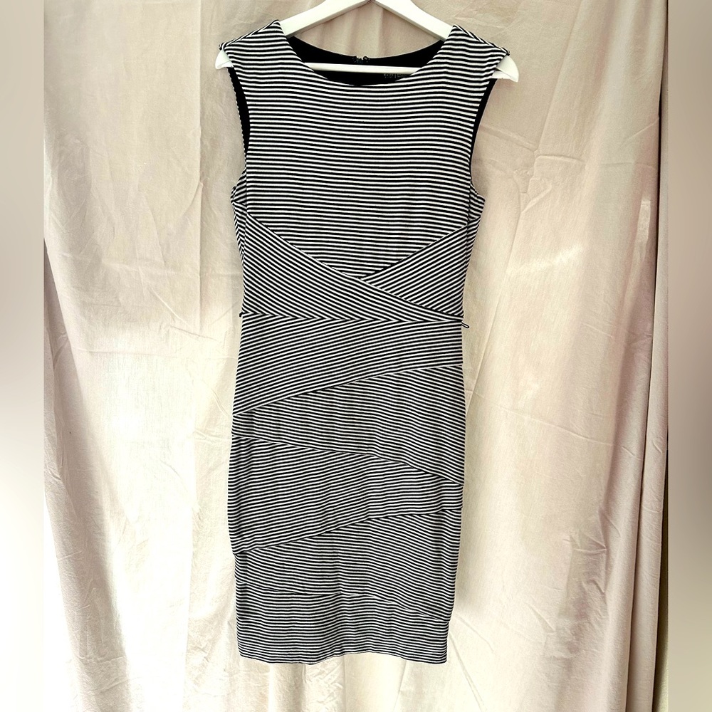 “Instantly Slimming” Black and white stripe dress